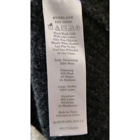 Everlane Women's 100% Wool Drawstring Pullover Hoodie Kangaroo Pockets Gray L - Picture 5 of 5